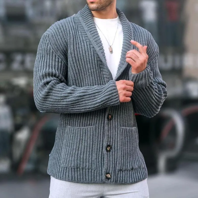 Men's Casual Lapel Patch Pocket Single Breasted Knitted Long Sleeve Cardigan 89604630M sold by Manly product image thumbnail 3