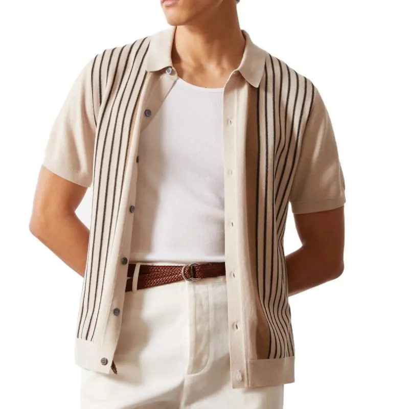 Men's Casual Striped Knitted Short Sleeve Polo Shirt 76354513M sold by Manly