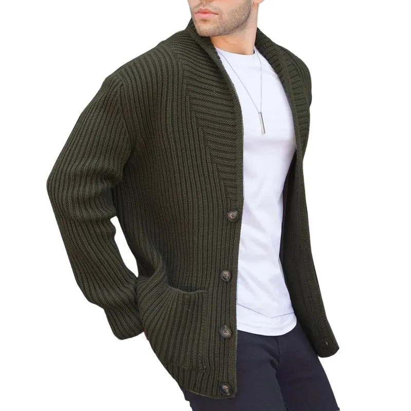 Men's Casual Lapel Patch Pocket Single Breasted Knitted Long Sleeve Cardigan 89604630M sold by Manly