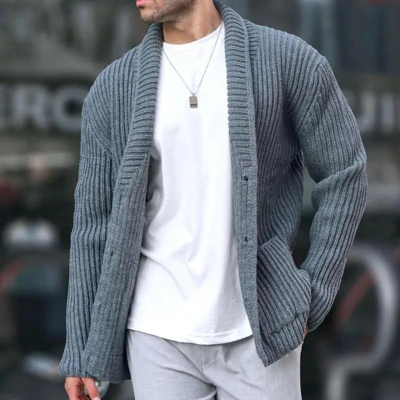 Men's Casual Lapel Patch Pocket Single Breasted Knitted Long Sleeve Cardigan 89604630M sold by Manly product image thumbnail 5