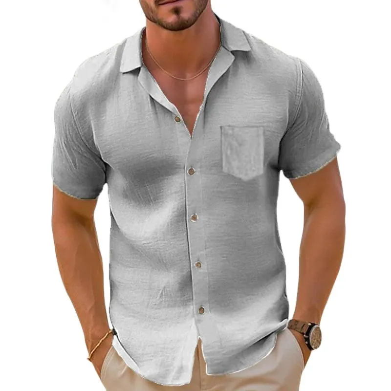 Men's Vintage Linen Casual Loose Short Sleeve Shirt 64828444X sold by Manly