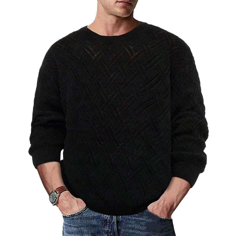 Men's Casual Solid Color Hollow Crew Neck Sweater 84106926Y sold by Manly