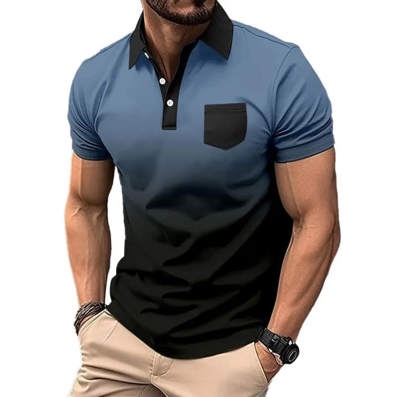 Men's Gradient Print Chest Pocket Short Sleeve Polo Shirt 07314239Y sold by Manly