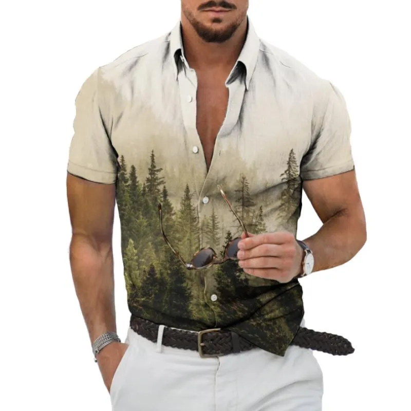Men's Retro Gradient Forest Short Sleeve Shirt 87569654TO sold by Manly