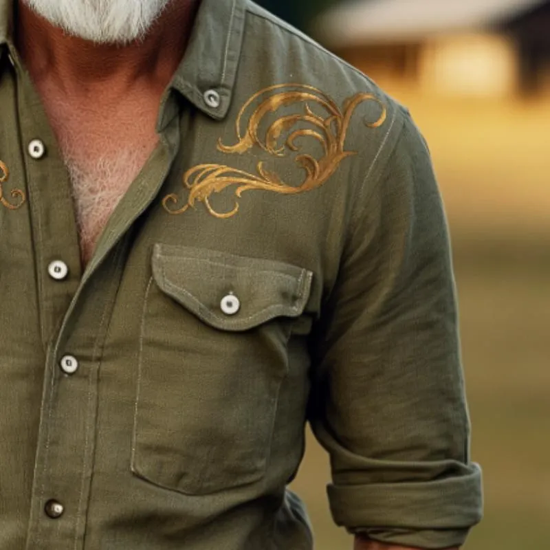 Men's Retro Casual Western Cowboy Embroidered Long Sleeve Shirt 72947697TO sold by Manly product image thumbnail 3