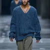 Men's Fashion V-neck Loose Knitted Long Sleeve Pullover Sweater 31311818M sold by Manly