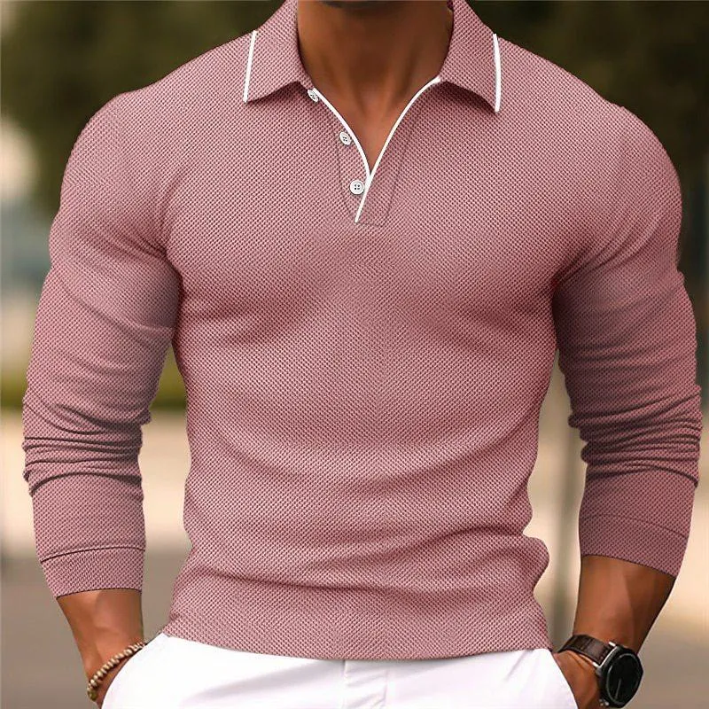 【24-hour shipping out】Men's Solid Color Lapel Slim Fit Cotton Blend Long Sleeve Polo Shirt 54171993Y sold by Manly product image thumbnail 5