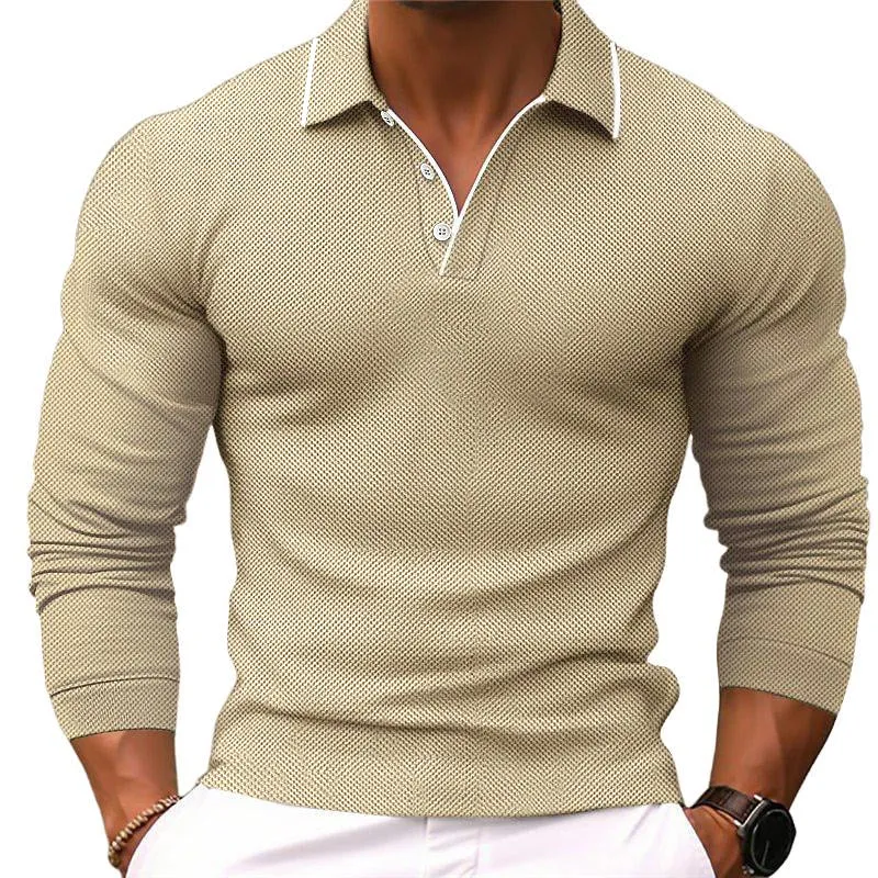 【24-hour shipping out】Men's Solid Color Lapel Slim Fit Cotton Blend Long Sleeve Polo Shirt 54171993Y sold by Manly product image thumbnail 2
