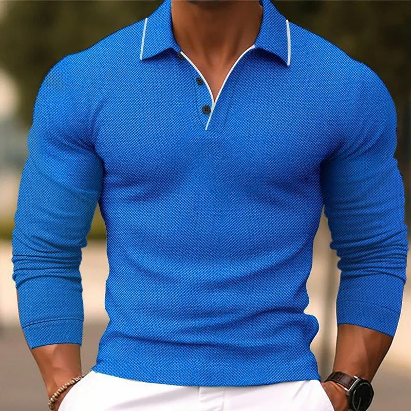 【24-hour shipping out】Men's Solid Color Lapel Slim Fit Cotton Blend Long Sleeve Polo Shirt 54171993Y sold by Manly product image thumbnail 4