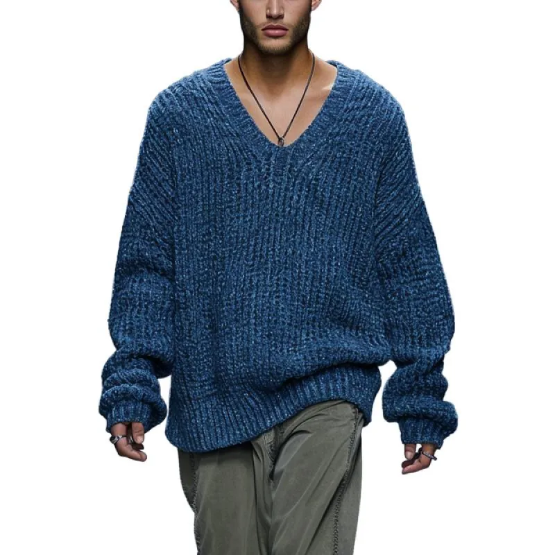 Men's Fashion V-neck Loose Knitted Long Sleeve Pullover Sweater 31311818M sold by Manly