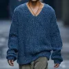 Men's Fashion V-neck Loose Knitted Long Sleeve Pullover Sweater 31311818M sold by Manly