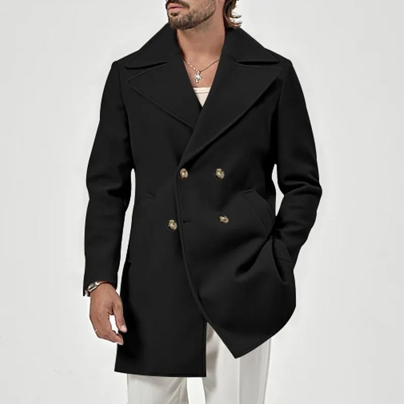 Men's Solid Lapel Double Breasted Mid-length Coat 13867666Z sold by Manly product image thumbnail 3