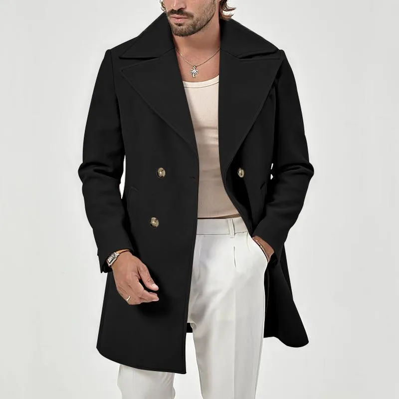 Men's Solid Lapel Double Breasted Mid-length Coat 13867666Z sold by Manly product image thumbnail 2