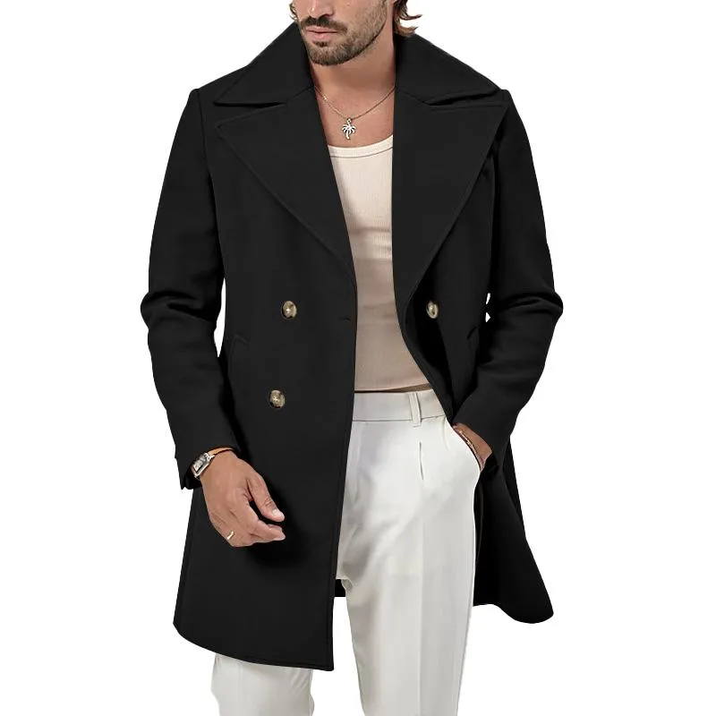 Men's Solid Lapel Double Breasted Mid-length Coat 13867666Z sold by Manly