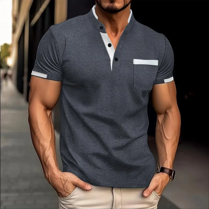 Men's Colorblock Henley Collar Chest Pocket Short Sleeve T-shirt 07928054Z sold by Manly product image thumbnail 5