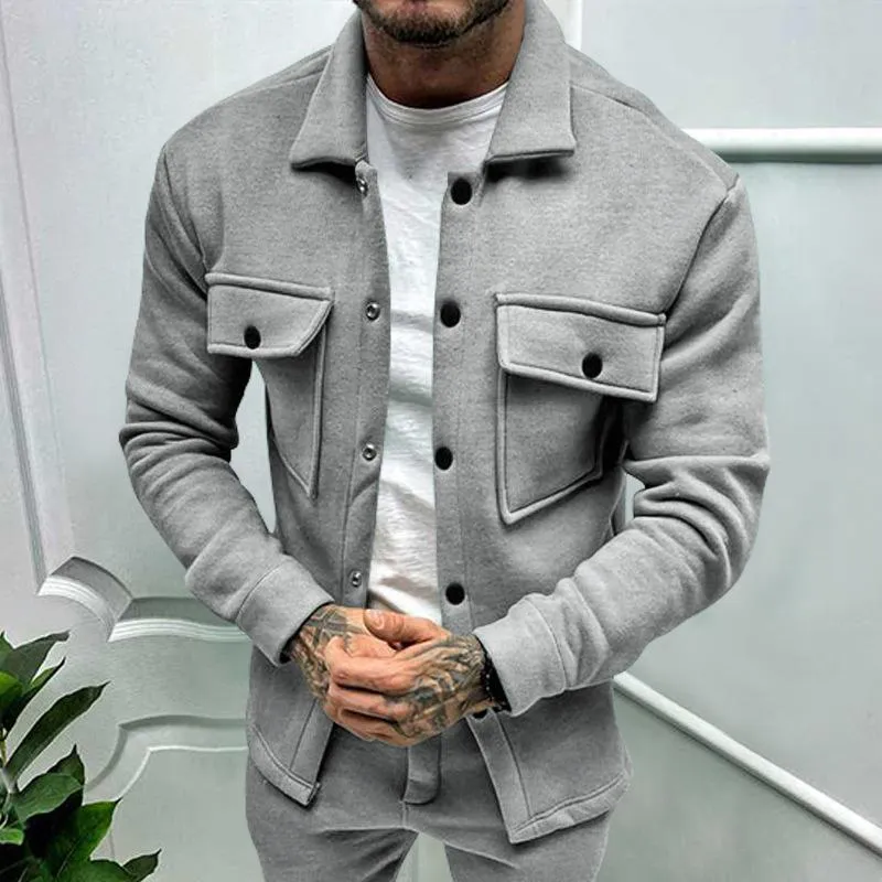 Men's Solid Color Lapel Fleece Jacket 50634835X sold by Manly product image thumbnail 2
