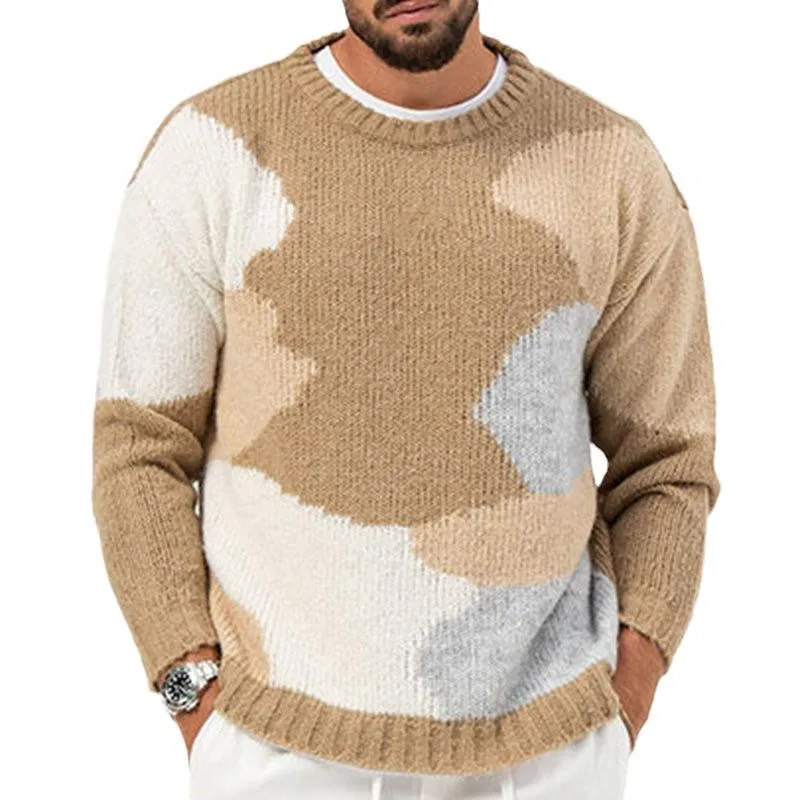 Men's Casual Colorbock Jacquard Round Neck Pullover Knitted Sweater 42836441M sold by Manly