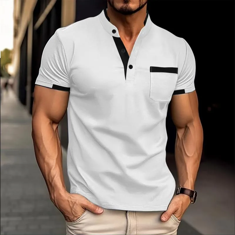 Men's Colorblock Henley Collar Chest Pocket Short Sleeve T-shirt 07928054Z sold by Manly product image thumbnail 2