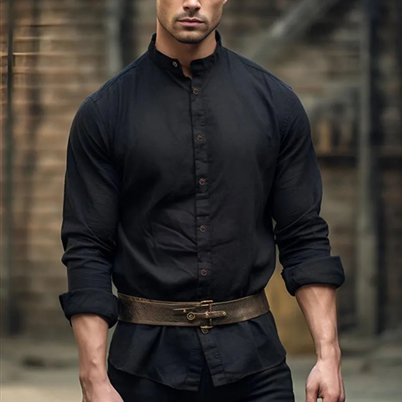 Men's Vintage Cotton and Linen Henley Collar Shirt 70882396X sold by Manly product image thumbnail 3