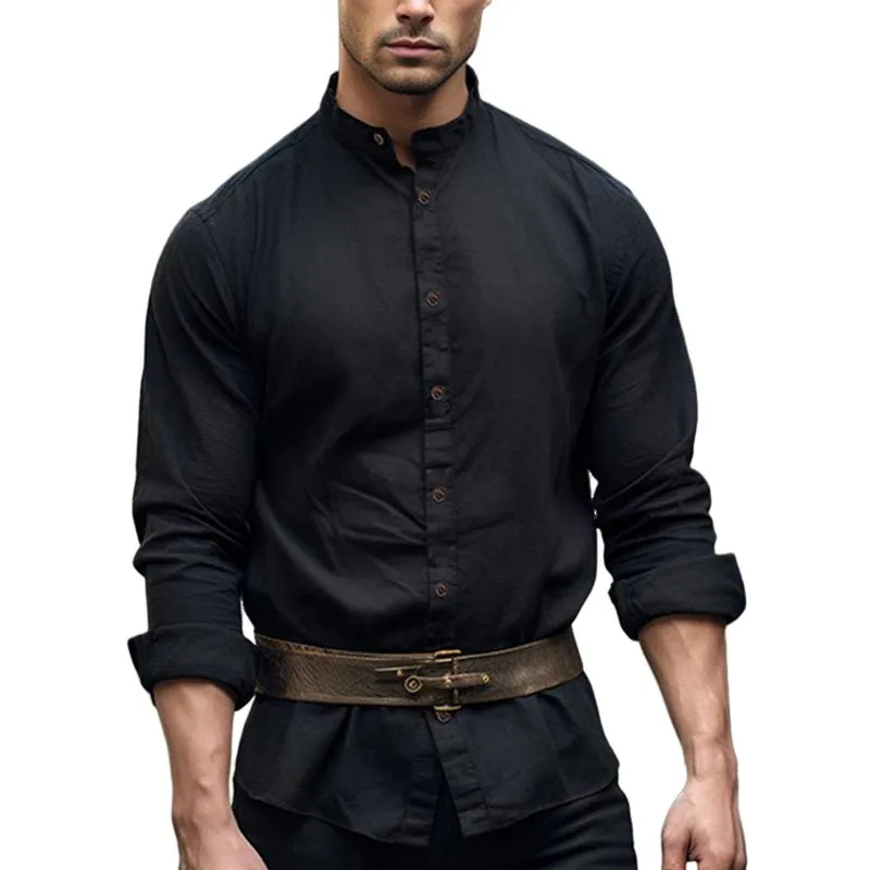 Men's Vintage Cotton and Linen Henley Collar Shirt 70882396X sold by Manly