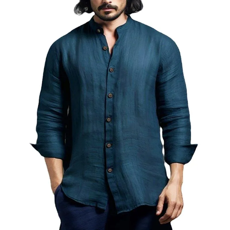 Men's Vintage Cotton and Linen Henley Collar Shirt 70882396X sold by Manly product image thumbnail 4