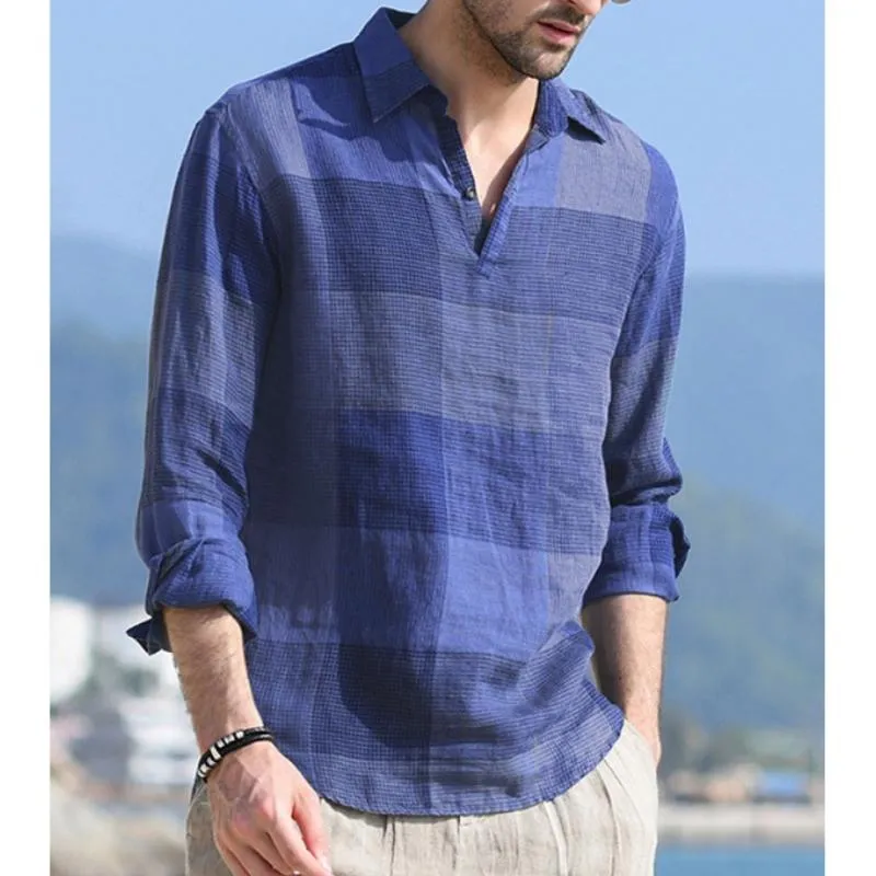 Men's Casual Retro Plaid Pullover Lapel Shirt 82875806TO sold by Manly product image thumbnail 5