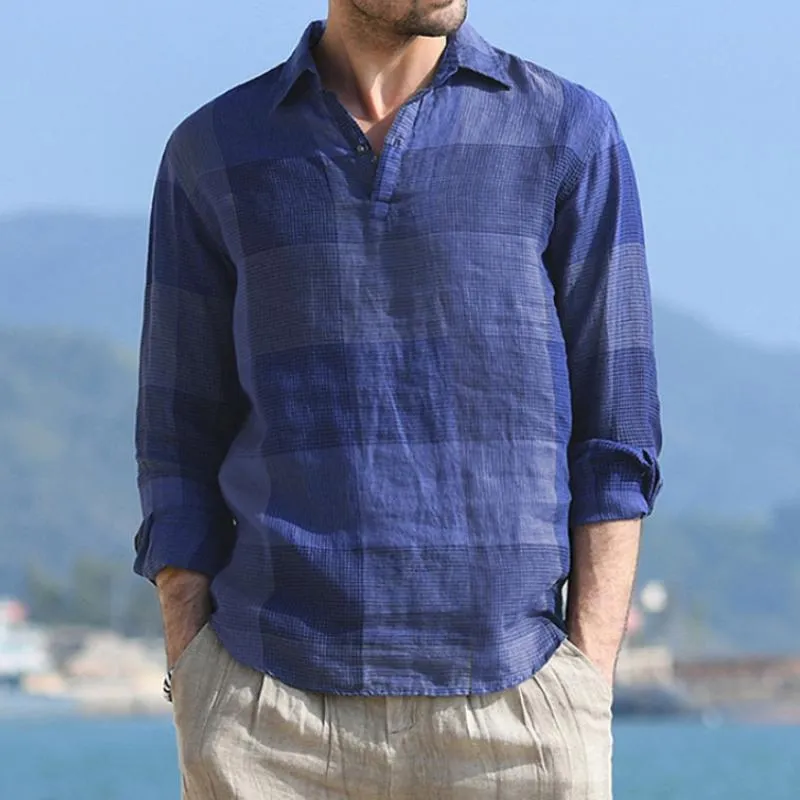 Men's Casual Retro Plaid Pullover Lapel Shirt 82875806TO sold by Manly product image thumbnail 2