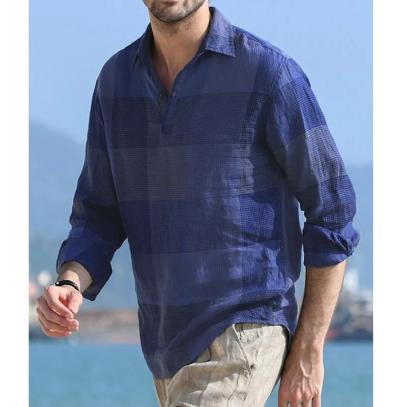 Men's Casual Retro Plaid Pullover Lapel Shirt 82875806TO sold by Manly product image thumbnail 4