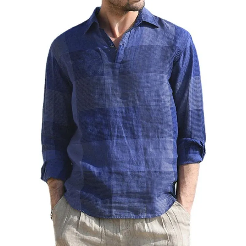 Men's Casual Retro Plaid Pullover Lapel Shirt 82875806TO sold by Manly