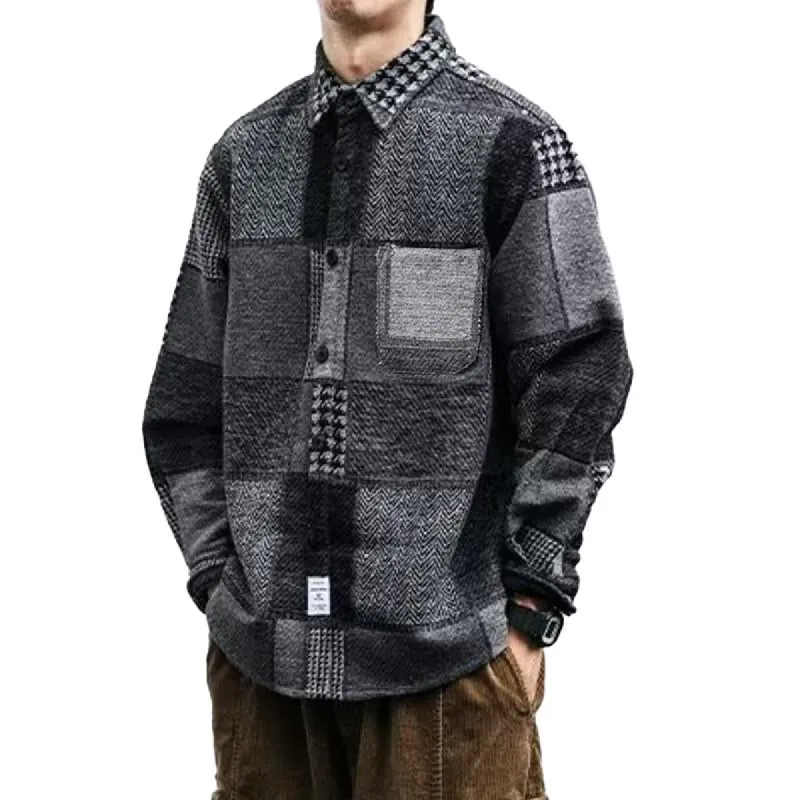 Men'S Retro Plaid Patchwork Long-Sleeved Shirt Jacket 51978774Y sold by Manly