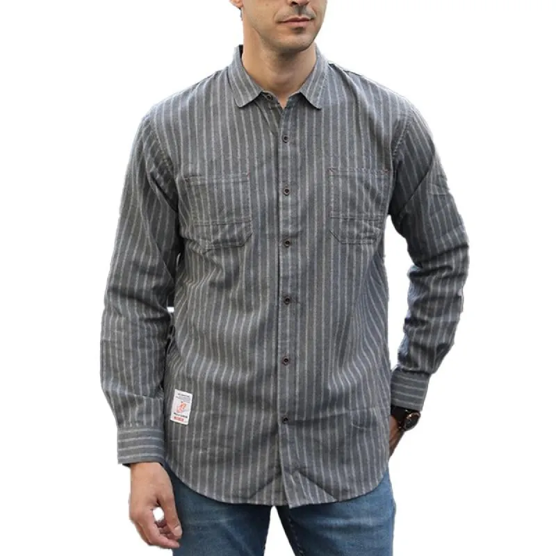 Men's Casual Striped Cotton Long-Sleeved Shirt 98115215Y sold by Manly