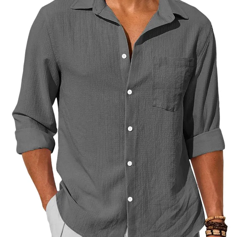 Men's Casual Cotton Linen Lapel Patch Pocket Slim Fit Long Sleeve Shirt 50098402M sold by Manly product image thumbnail 4