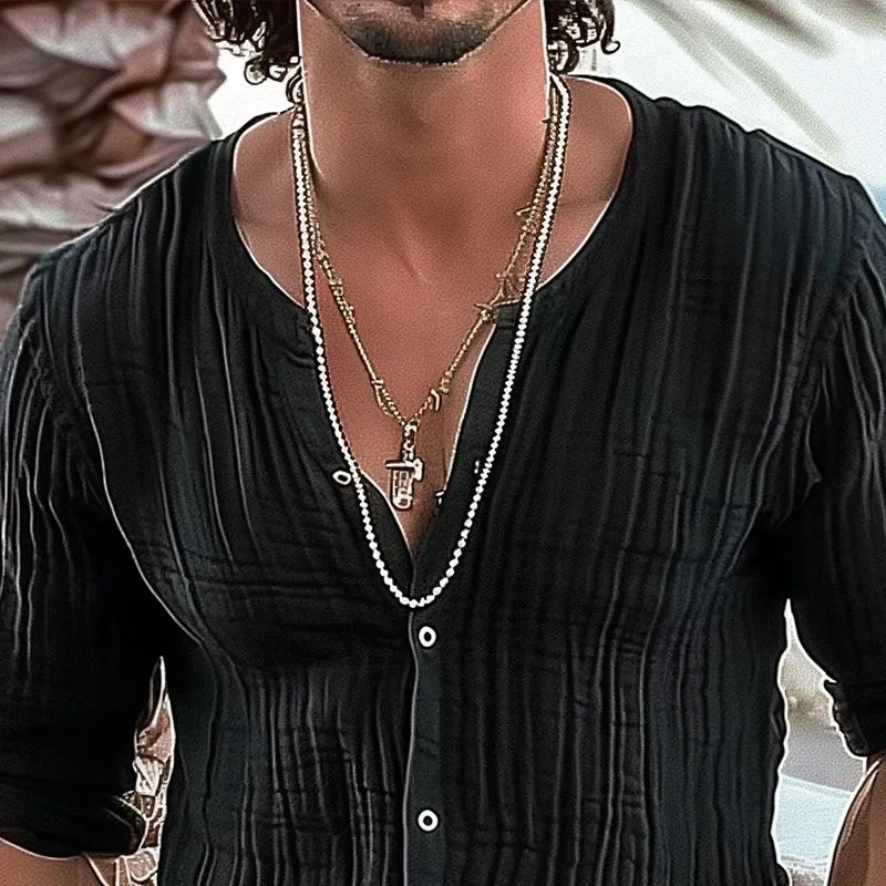 Men's Solid Color Loose Round Neck Long Sleeve Shirt 03236657Z sold by Manly product image thumbnail 3