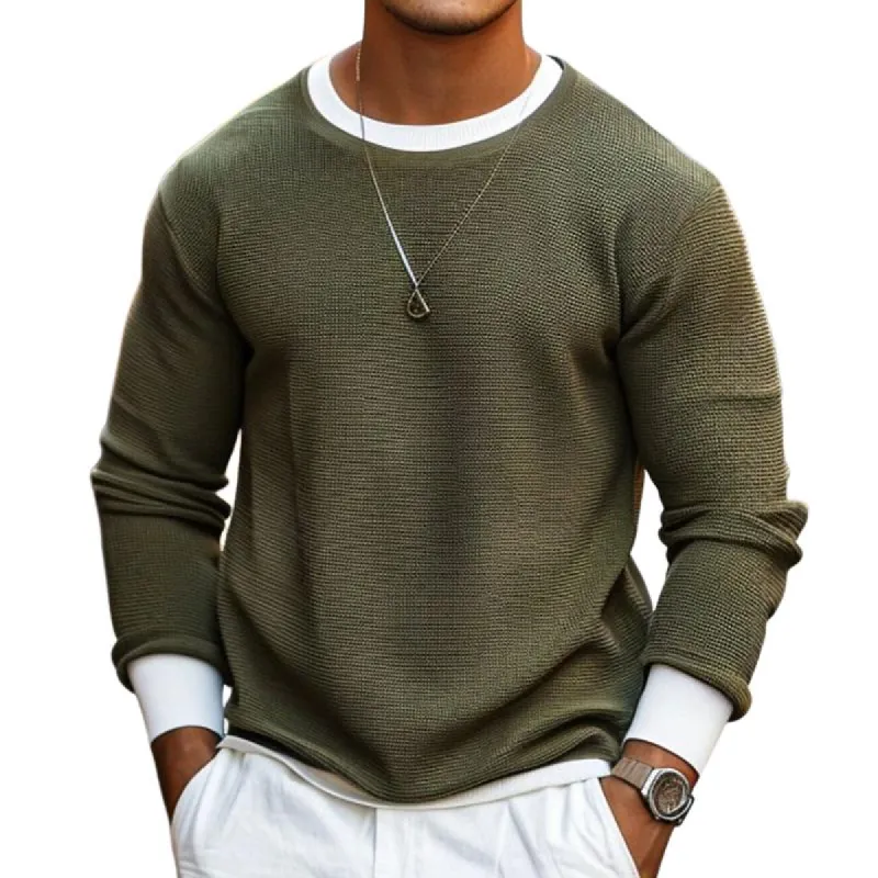 Men's Fashion Colorblock Round Neck Long Sleeve Casual T-shirt 20144123Z sold by Manly