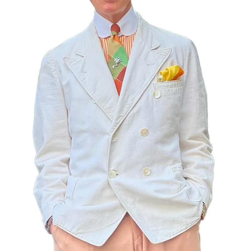 Men's Vintage Solid Color Peak Lapel Double Breasted Slim Blazer 49515012Z sold by Manly