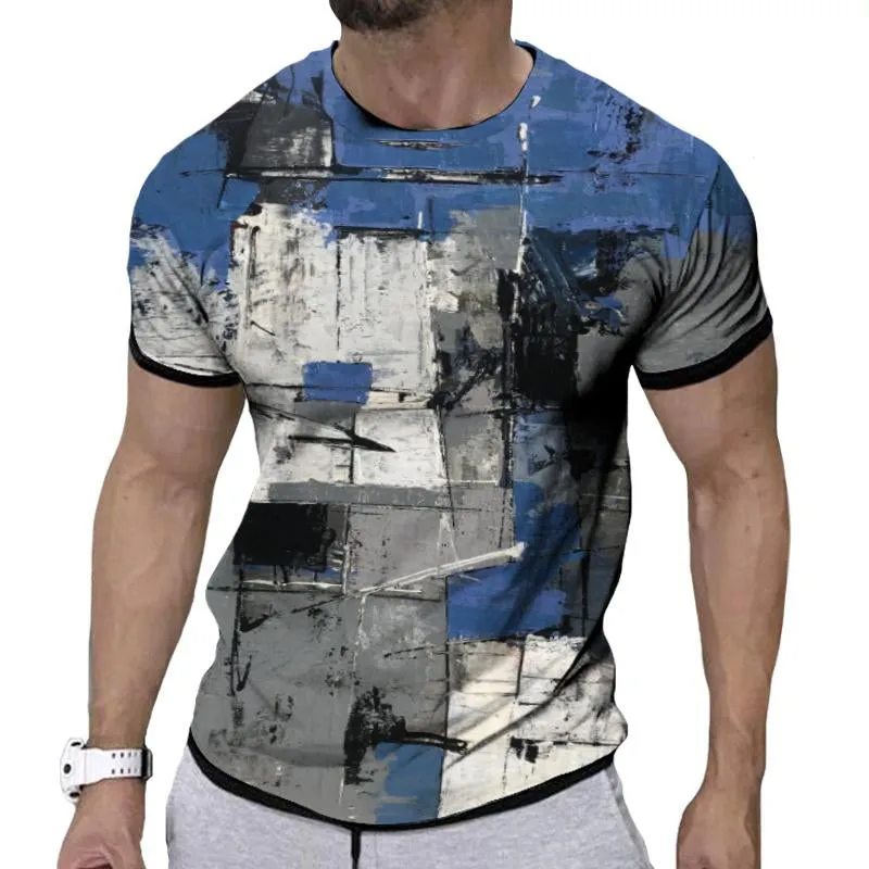 Men's Retro Oil Painting Texture Short-sleeved Round Neck T-shirt 91566766TO sold by Manly