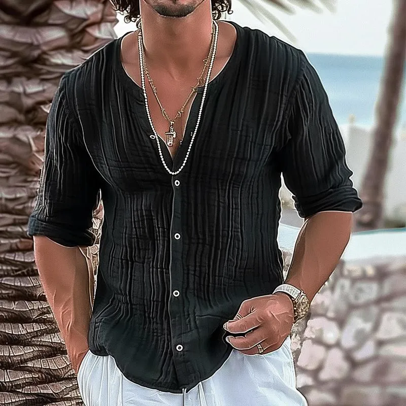 Men's Solid Color Loose Round Neck Long Sleeve Shirt 03236657Z sold by Manly product image thumbnail 2