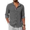 Men's Casual Cotton Linen Lapel Patch Pocket Slim Fit Long Sleeve Shirt 50098402M sold by Manly