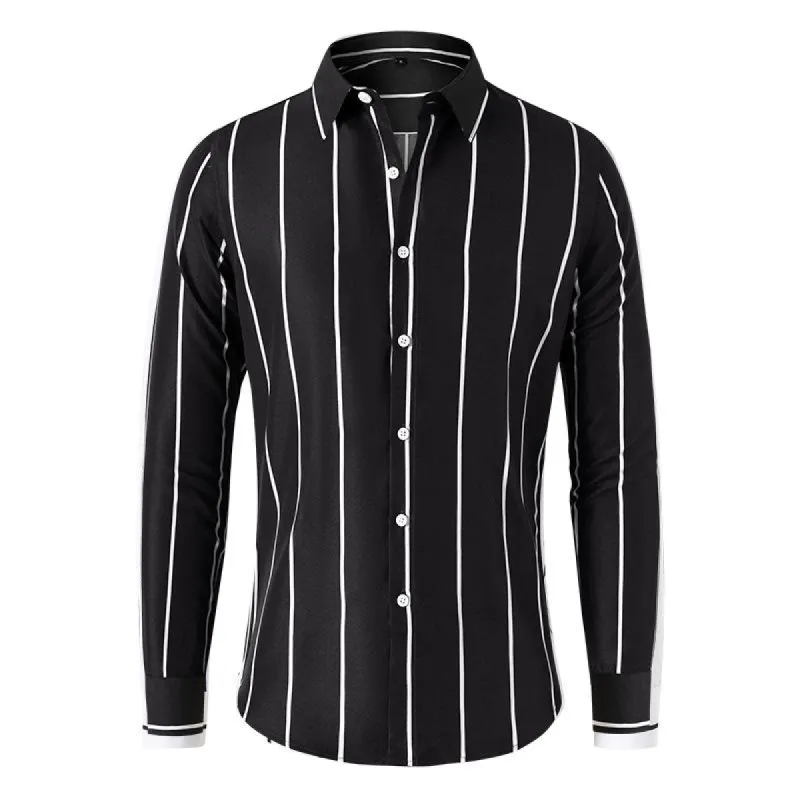 Men's Striped Long Sleeve Lapel Shirt 17373379X sold by Manly