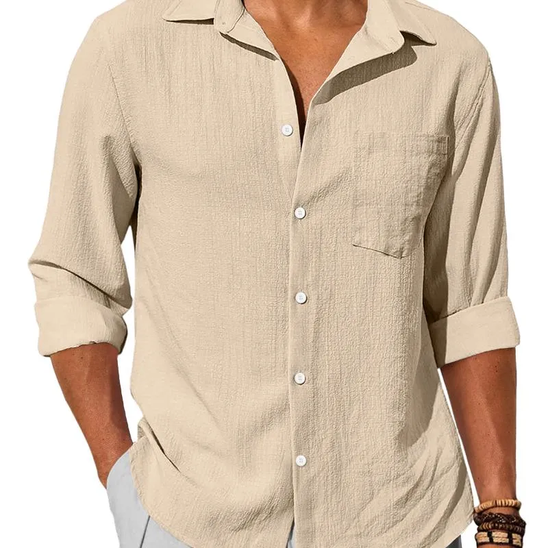 Men's Casual Cotton Linen Lapel Patch Pocket Slim Fit Long Sleeve Shirt 50098402M sold by Manly product image thumbnail 2