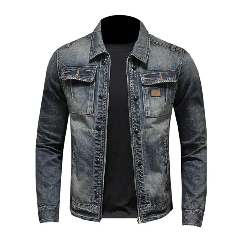 Men's Vintage Washed Slim Fit Zip-Up Denim Motorcycle Jacket 20587738M sold by Manly