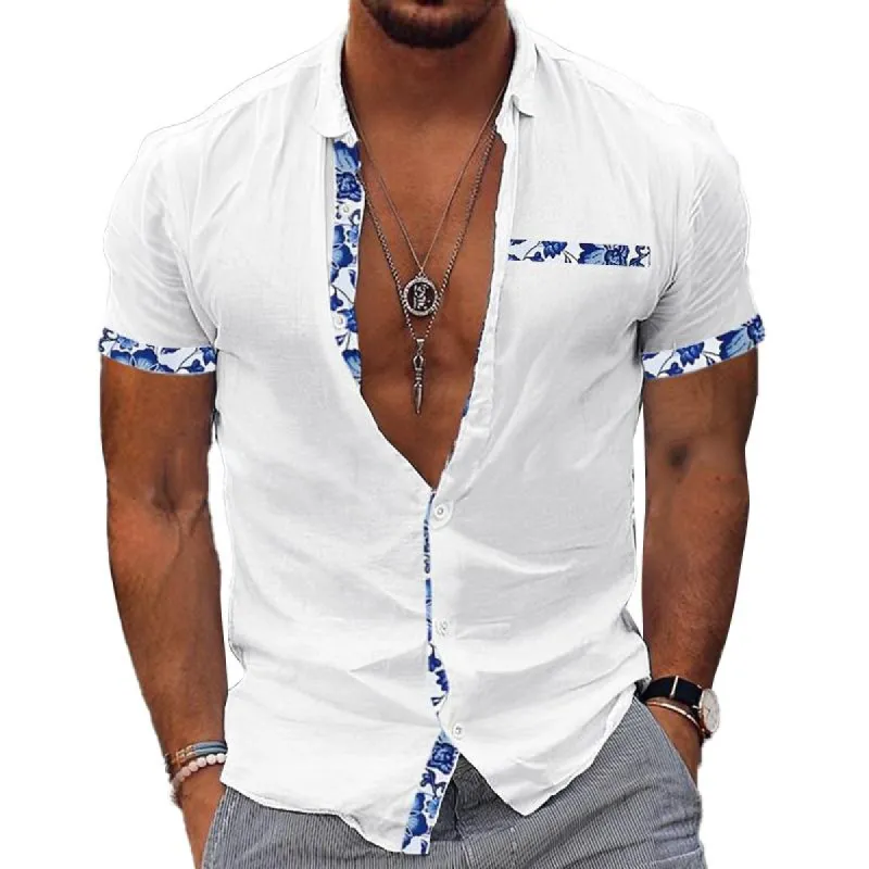 Men's Casual Floral Print Panel Lapel Short Sleeve Shirt 20896971Y sold by Manly