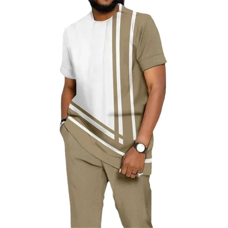 Men's Striped Printed T-shirt Two-piece Set 99652244X made by Manly