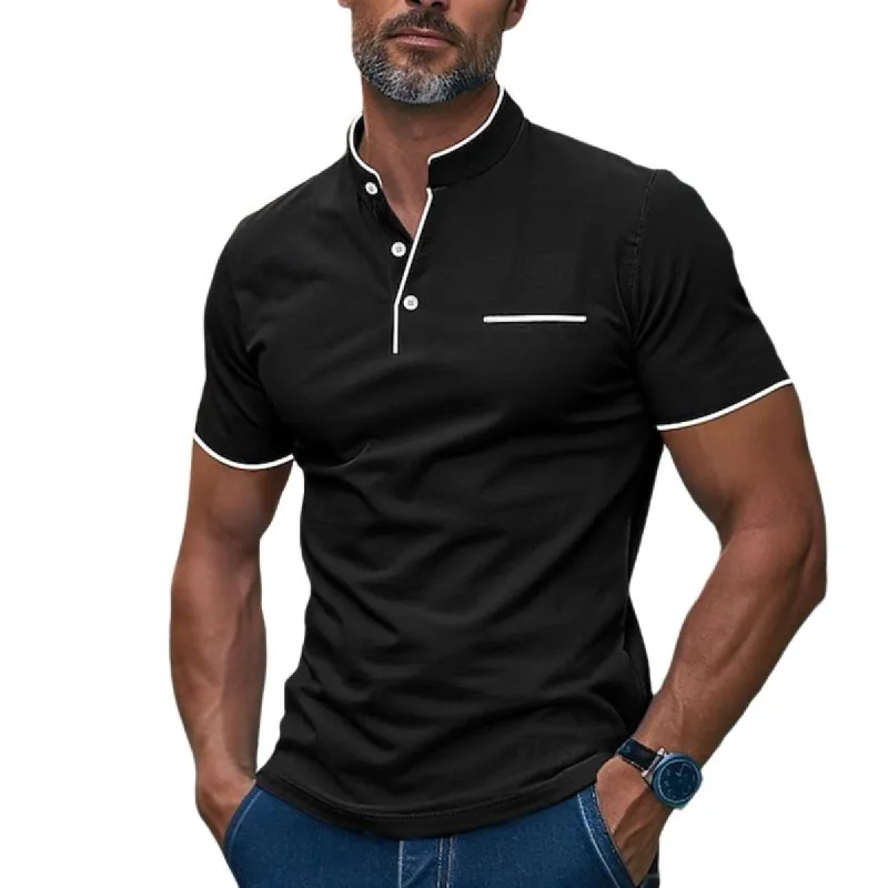 Men's Casual Cotton Blend Contrast Stand Collar Slim Fit Short Sleeve T-Shirt 17576077M sold by Manly