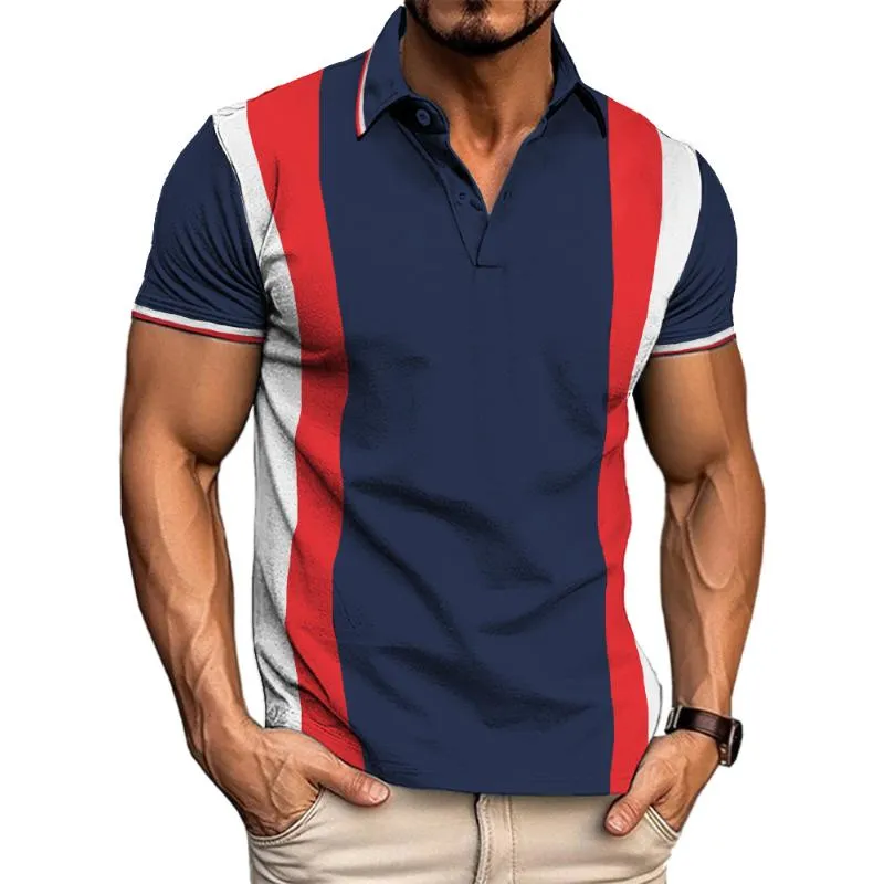 Men's Casual Striped Patchwork POLO Shirt 94716657TO sold by Manly