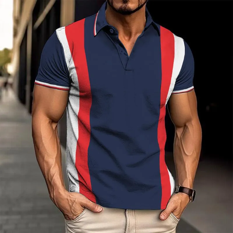 Men's Casual Striped Patchwork POLO Shirt 94716657TO sold by Manly product image thumbnail 2