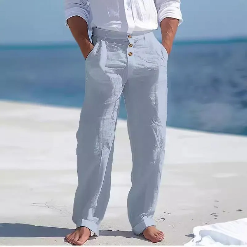 Men's Solid Color Cotton And Linen Straight Casual Pants 55711111Z sold by Manly product image thumbnail 5