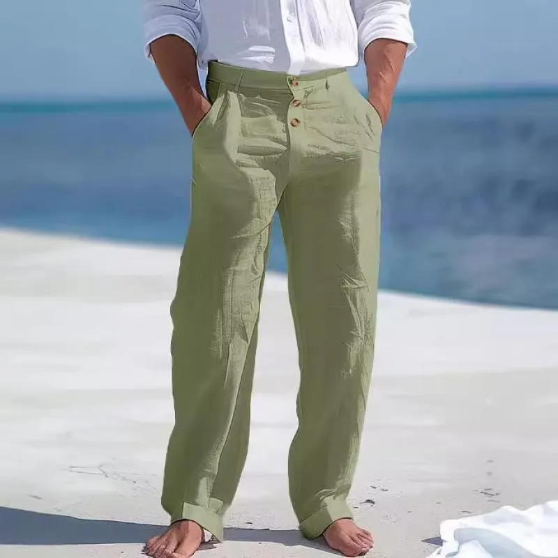 Men's Solid Color Cotton And Linen Straight Casual Pants 55711111Z sold by Manly product image thumbnail 3