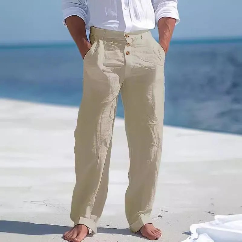 Men's Solid Color Cotton And Linen Straight Casual Pants 55711111Z sold by Manly product image thumbnail 4