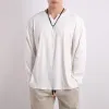 Men's Solid Striped V Neck Long Sleeve Casual T-shirt 89048208Z sold by Manly